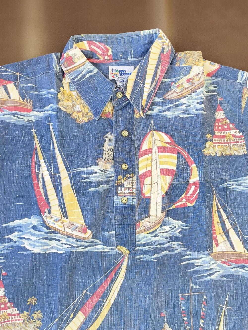Reyn Spooner Reverse Print Classic Blue Nautical Short-Sleeve Shirt Size XL